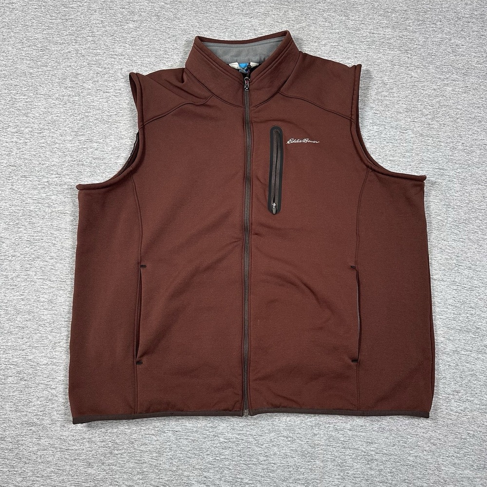 Eddie Bauer First Ascent Vest Mens 2XL Brown Fleece Full Zip Pockets Gorpcore